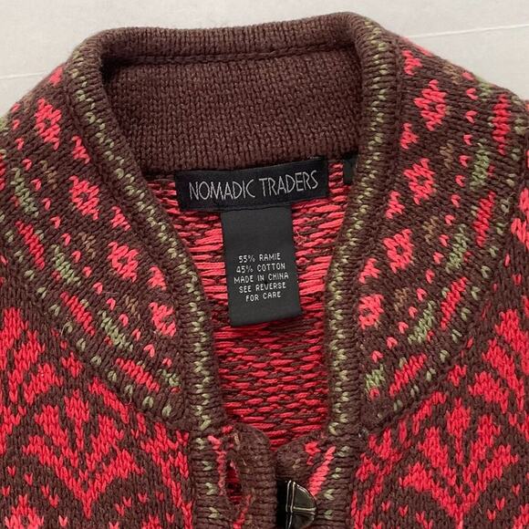 Nomadic Traders Cotton Blend Knit Fair Isle / Nordic Print Cardigan Sweater, M - Picture 6 of 11